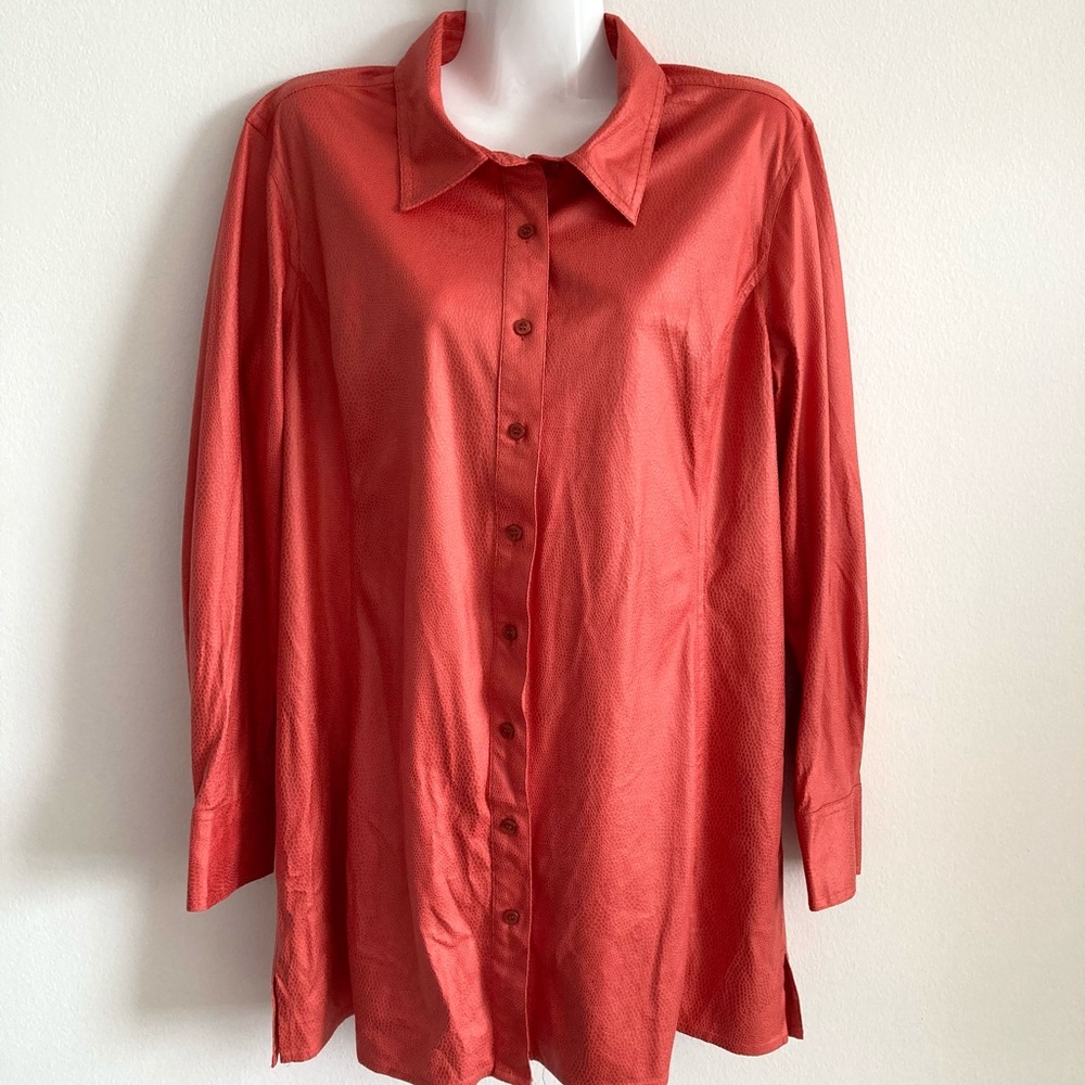 Chico's Shirt Button Down Dark Orange Snake Print